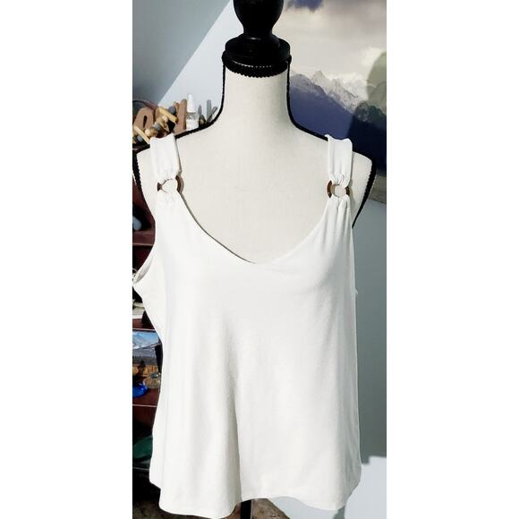 LOFT White Tank Top Size L Office Soroity Preppy Scandi-Girl Minimalist - Picture 1 of 4